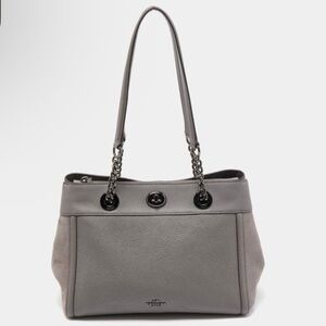 {VGUC} $308 COACH Grey Leather and Suede Turnlock Edie Carryall Tote